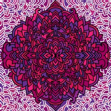 Violet seamless pattern. Mandala background. Vector blossom illustration. Stock Illustration
