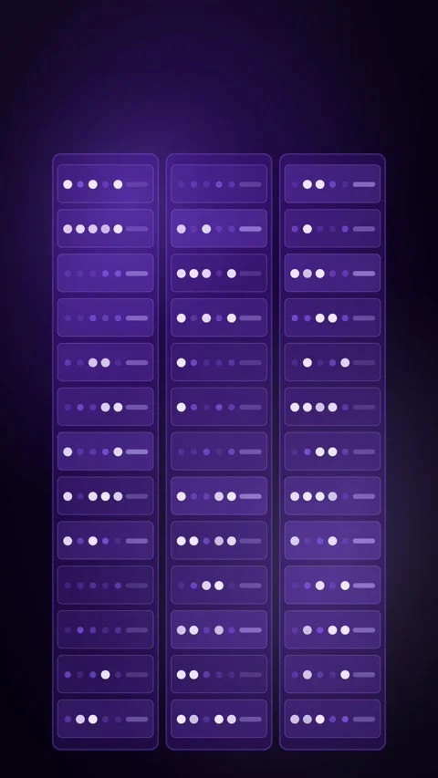 Violet Server Bays With Blinking Indicators Vertical Seamless Loop Animated Stock Footage 344007315