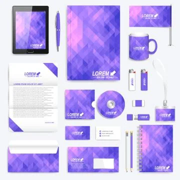 Violet set of vector corporate identity template. Modern stationery mock-up Stock Illustration