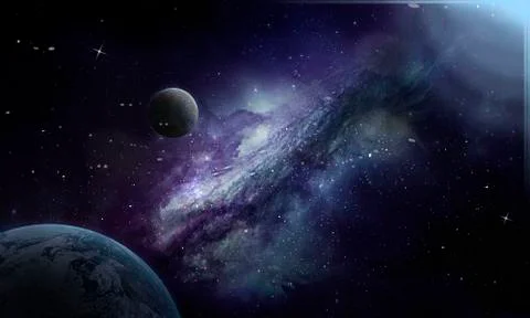 Violet space, planets and nebula Stock Illustration