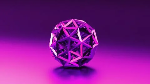A violet sphere composed of triangles set on a magenta background Foto stock
