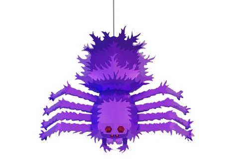 Violet spider hanging on a web, 3d render Stock Illustration