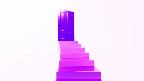Violet stairs steps into opening door with green screen transition Stock Footage 295048902