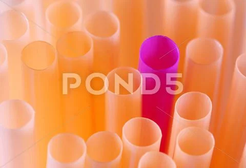 Violet straw among orange one Stock Photos