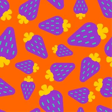 Violet strawberry pattern seamless. Berry background. summer texture. Vector  Stock Illustration