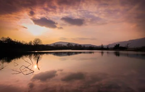 Violet sunset 库存照片