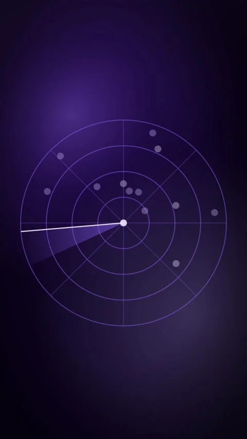 Violet Sweeping Radar With Fading Echoes Vertical Seamless Loop Animated Stock Footage 344007305