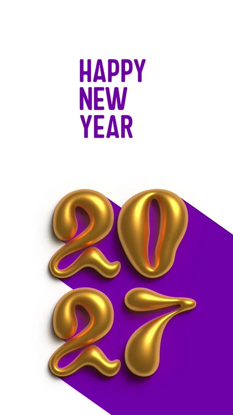Violet text Happy New Year, gold 2027 with purple shadow on white Vídeos de archivo 341274956