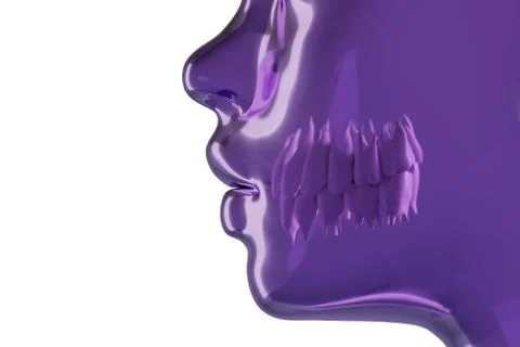Violet transparent human head with a teeth, side view, teeth scan concept Stock Illustration