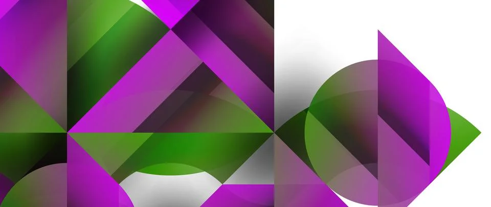 Violet triangle and rectangle pattern in magenta and green on white background Stockillustratie
