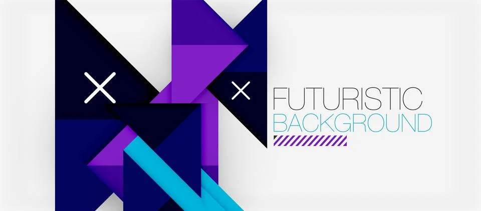 Violet triangles in electric blue pattern on white background Stock Illustration