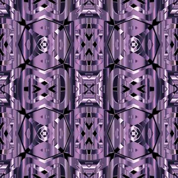 Violet tribal 3d vector seamless pattern. Geometry ornamental background. Ethnic 库存插图