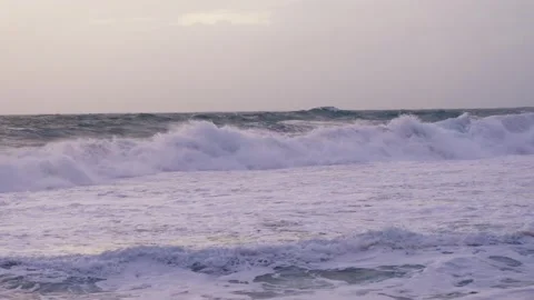 Violet Twilight Over Frothy Ocean Waves Stock Footage 265398930