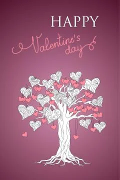Violet Valentine card with tree Stock Illustration
