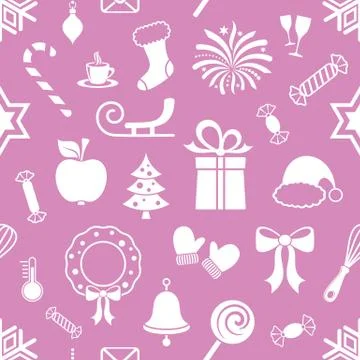 Violet vector endless pattern with christmas icons Illustration