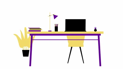 Violet yellow workplace 2 white Video stock 212064269