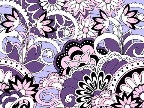 Violet zen pattern with flowers and mandalas Stock Illustration