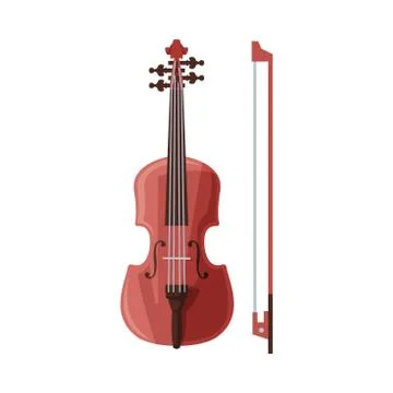 Violin and Bow Classical String Musical Instrument Flat Vector Illustration on Illustrazione stock