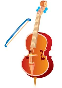 Violin and bow, isolated object on a white background, vector illustration, Stock Illustration