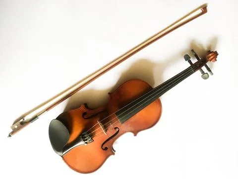A violin and bow isolated on white Stock Photos
