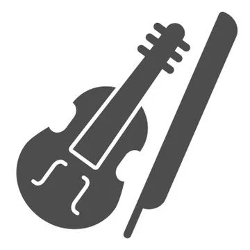 Violin and bow solid icon. Fiddle with Fiddle-bow glyph style pictogram on white Stock Illustration