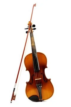 Violin and bow on a white background. Stock Photos
