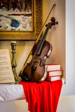 Violin and Candlestick Stock Photos