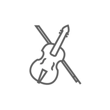 Violin with bow line icon 스톡 일러스트