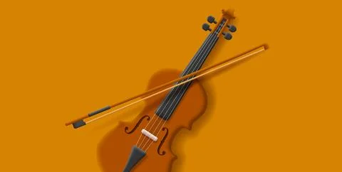 A violin with bow music instrument vector illustration, realistic cartoon sty 库存插图