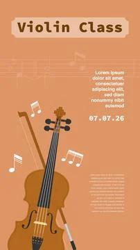 Violin Class Poster Template With Instrument And Music Note Elements On Ora.. Illustrazione stock