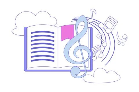 Violin Clef with Notes and Open Book Vector Illustration Stock Illustration