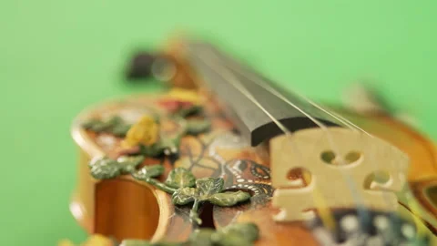 Violin close-up on a green background Video stock 201055238