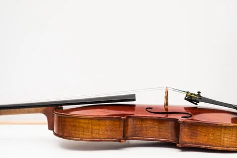 Violin Close Up View on White Background Foto stock