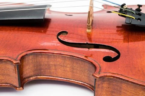 Violin Close Up View on White Background Stock Photos
