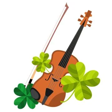 Violin with four-leaf clover. イラスト素材