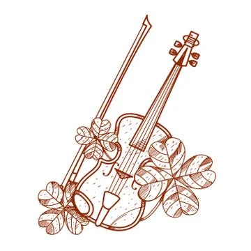 Violin with four-leaf clover. Stock Illustration