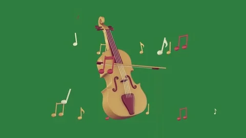 A violin on green screen with music notes and flying around it cello musical Stock Footage 335979038