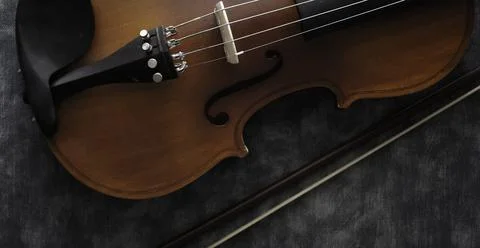 Violin half front side put on background, Foto stock
