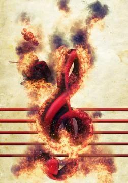 Violin keys on fire Stock Photos