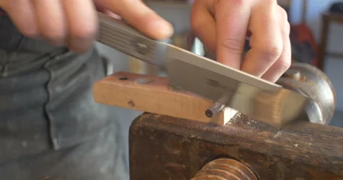 Violin maker Cine 4k [External audio] - details  Stock Footage 59172871