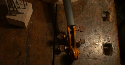 Violin maker Cine 4k - table pan Stock Footage 59317036