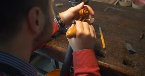 Violin maker making violin Video stock 59336081