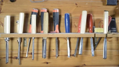 Violin maker tools desk close up Stock Footage 75952721