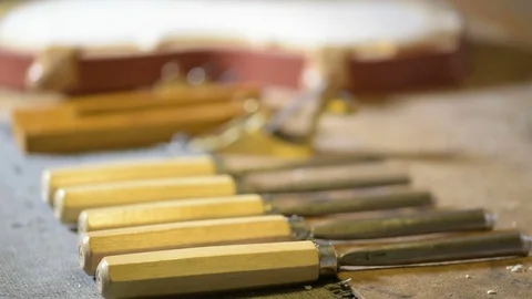 Violin maker tools Stock Footage 75950745