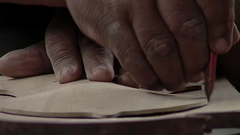 A Violin Maker Working at His Workshop in Chaco Province, Argentina. Close Up. Video stock 255227070