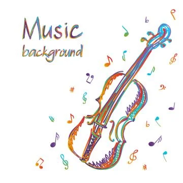 Violin music background with notes Stock Illustration