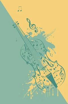 Violin with music notes and splatters イラスト素材