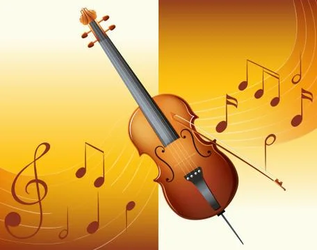 Violin with music notes in background Stock Illustration