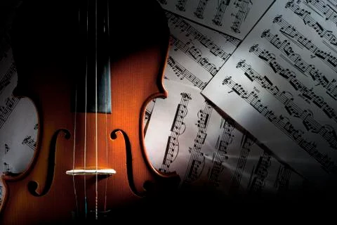 Violin on Music Sheets Stock Photos