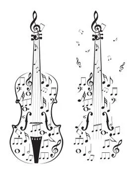 Violin with Notes Ilustración de archivo